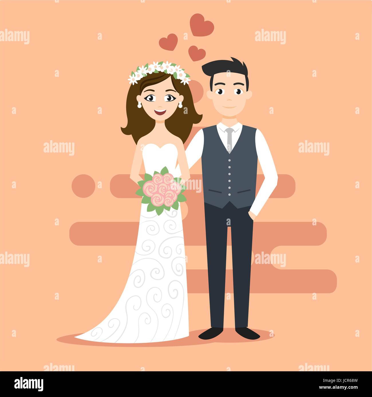 Vektor-Illustration von jungen glücklichen Brautpaare Braut und Bräutigam. Nur Ehepaar. Illustration für print, Web. Stock Vektor