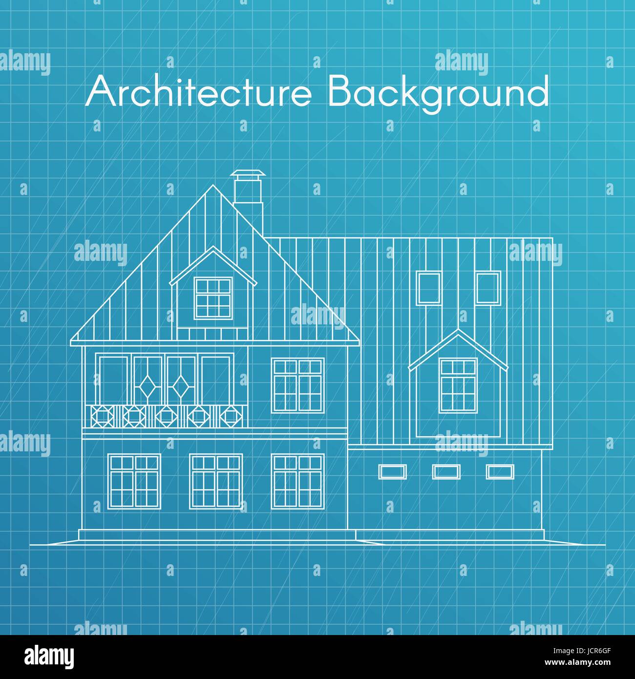 Vektor-Illustration Einfamilienhaus oder Ferienhaus. Architektur-Entwurf-Hintergrund. Großes privates Ferienhaus für Immobilien Broschüren oder Web-Symbol. Stock Vektor