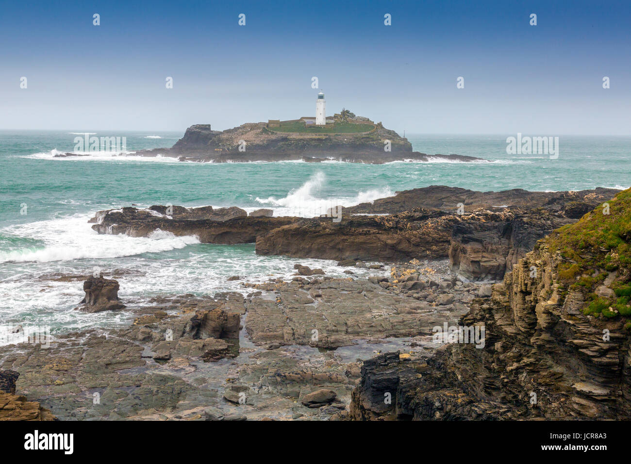 Godrevy Leuchtturm an der Nordküste Cornwalls ist das Licht, das angeblich, Virginia Woolf inspiriert, "To the Lighthouse" zu schreiben. Stockfoto