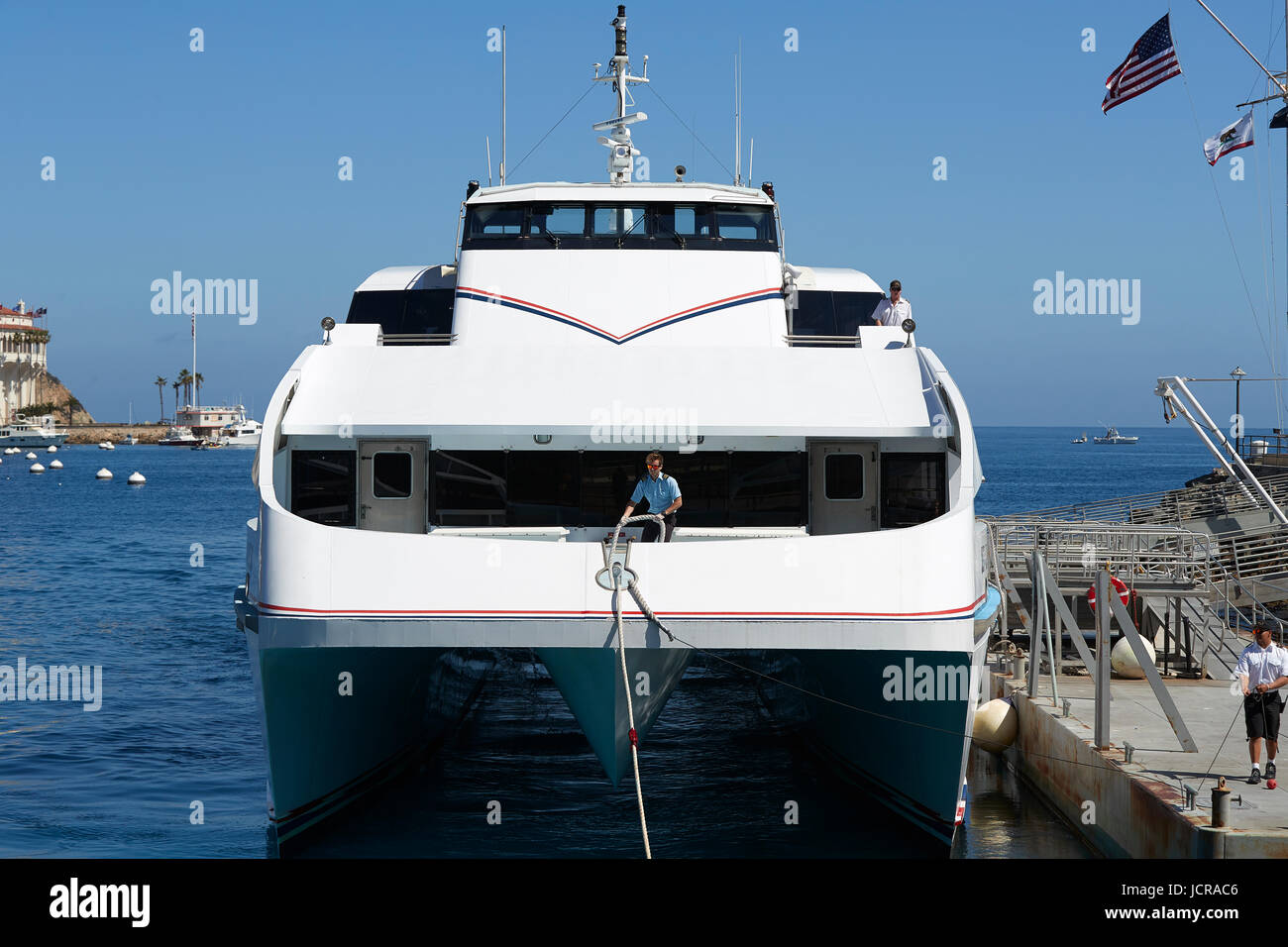 Catalina Express SeaCat, Jet Cat Express fährt Avalon, Catalina Island für Long Beach, Kalifornien. Stockfoto