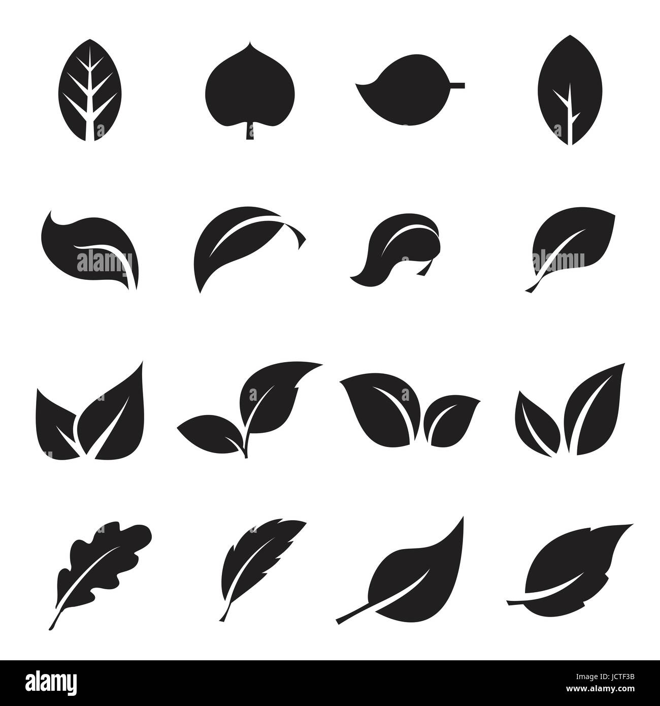 Sammlung von Icons Blatt. Schwarze Symbole auf einem weißen Hintergrund isoliert. Vektor-illustration Stock Vektor