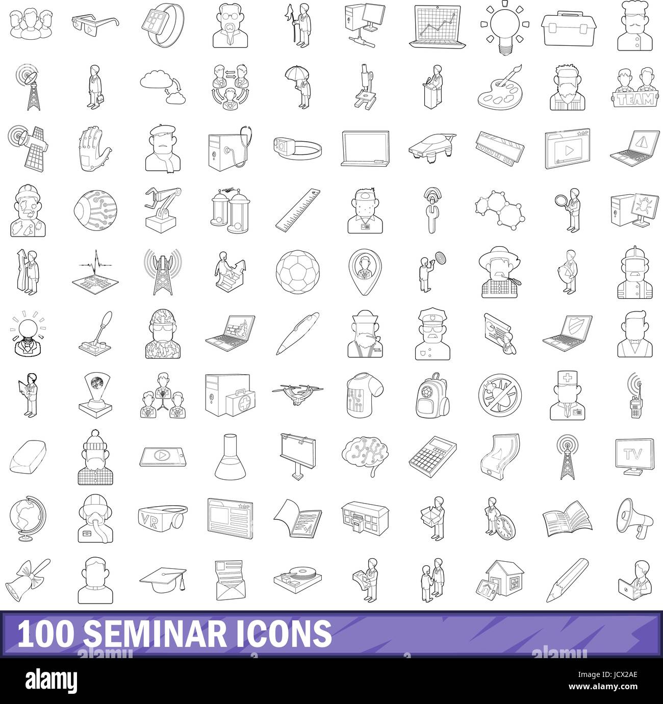 100 Seminar Icons Set, Umriss-Stil Stock Vektor