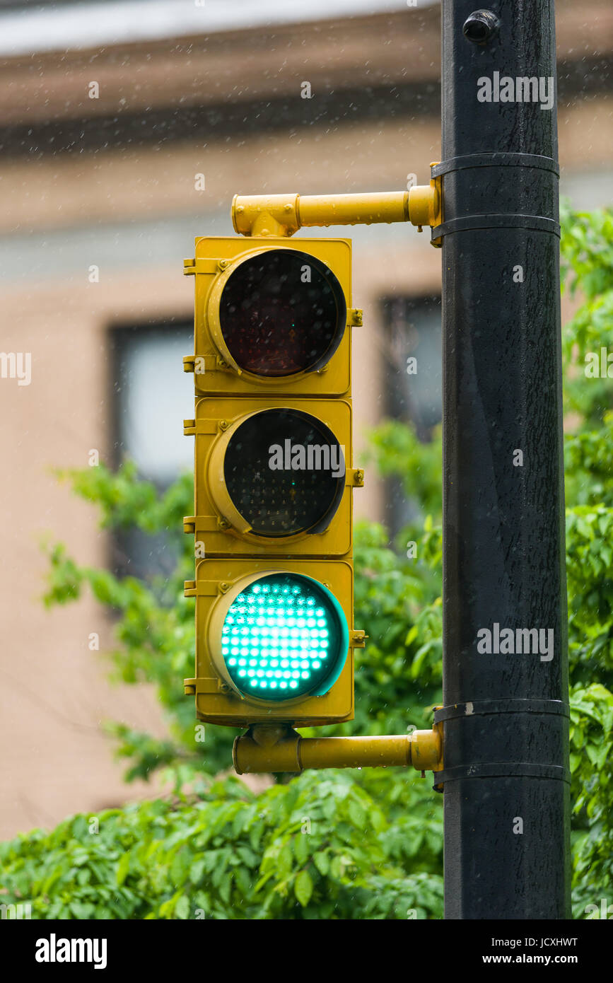 Grüne Ampel Signal, New York, Vereinigte Staaten von Amerika Stockfoto