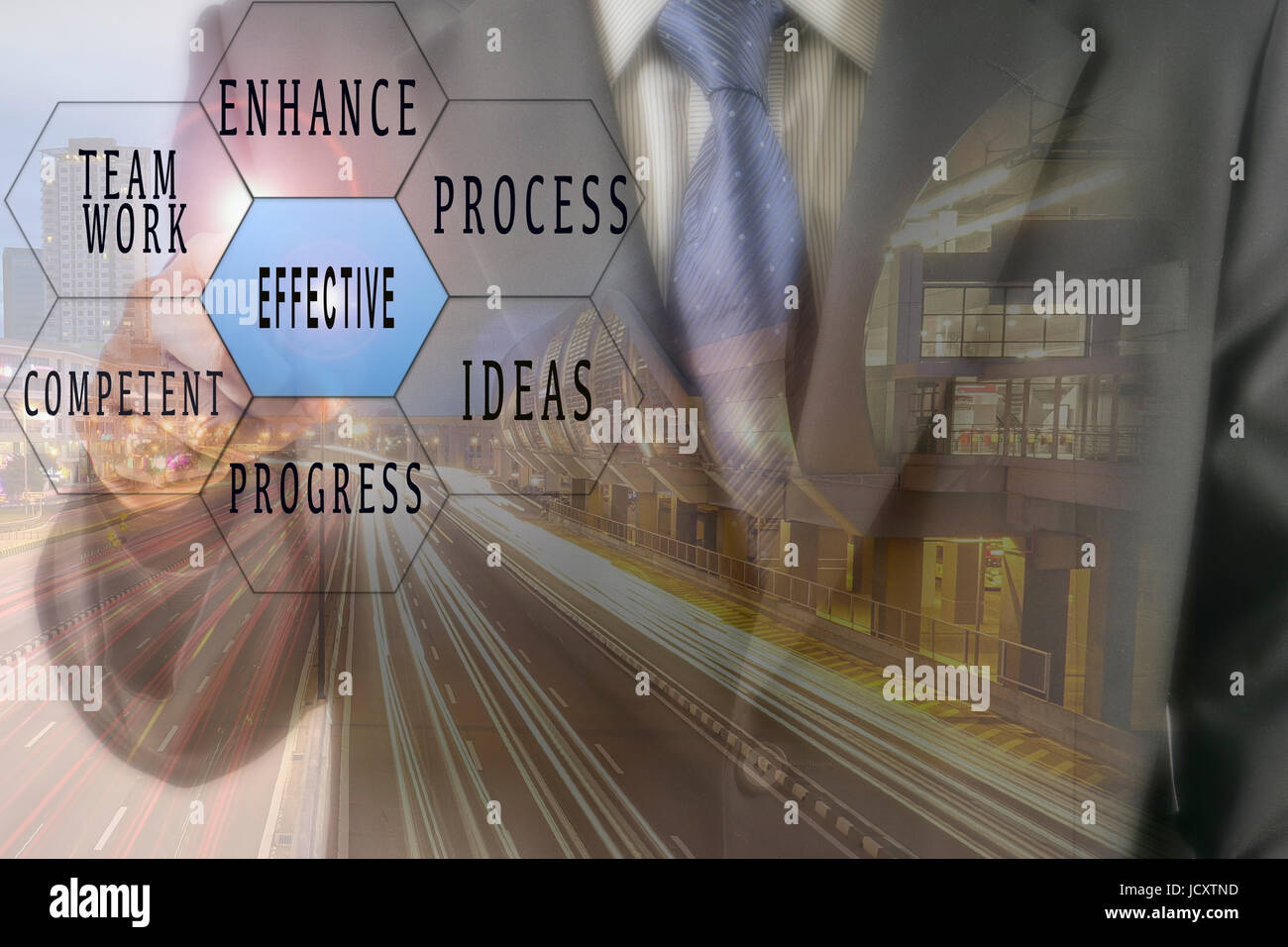 Geschäft futuristische Touchscreen mit Geschäft konzeptionelle Text und Lichtspur. Unscharfen Hintergrund und Lens Flare hinzugefügt. Stockfoto