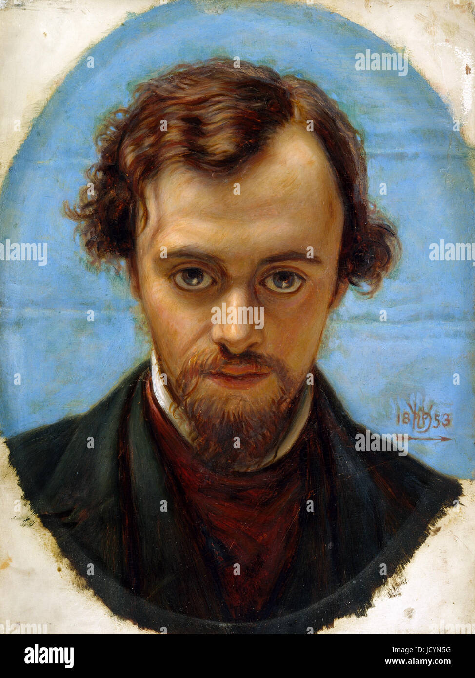 William Holman Hunt, Porträt von Dante Gabriel Rossetti bei 22 Jahre alt. 1882-1883 Öl auf Holz. Birmingham Museum and Art Gallery, England. Stockfoto