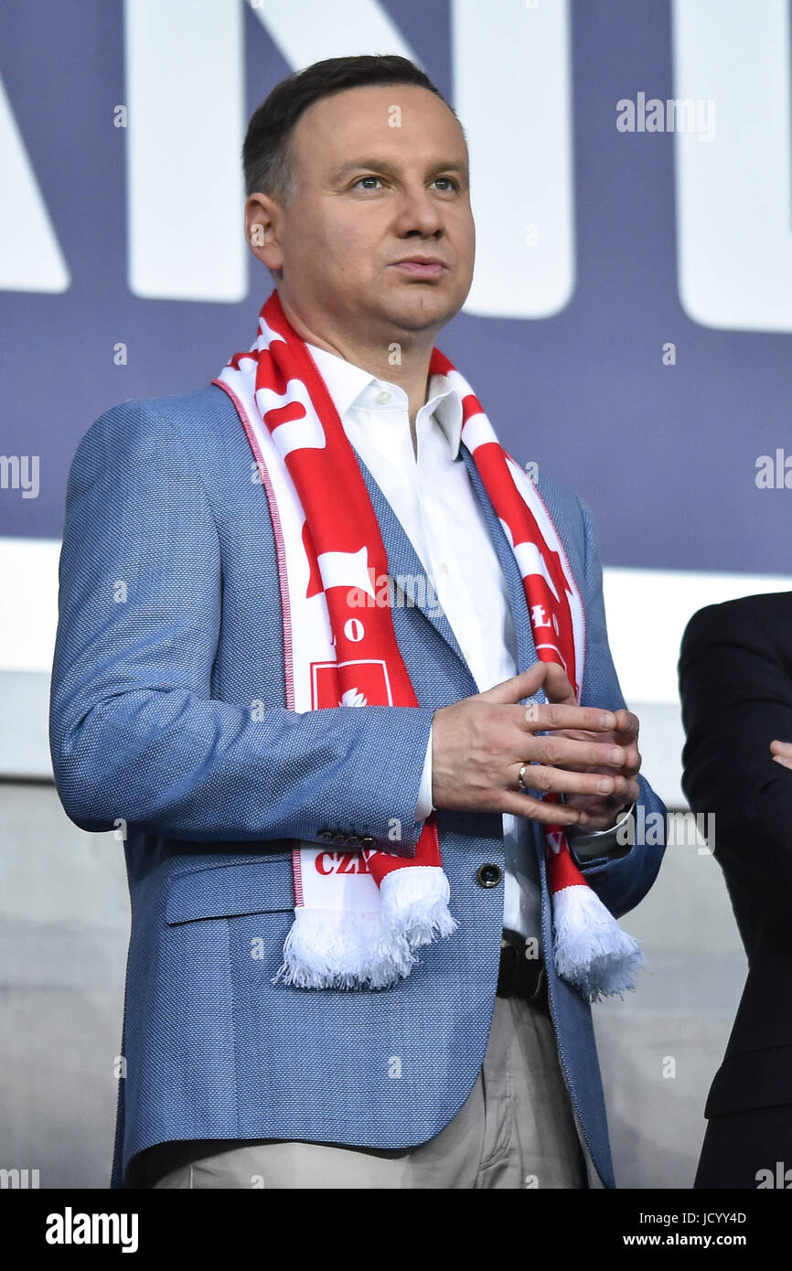 Andrzej Duda Präsident Polens in der UEFA European Under-21 Spiel zwischen Polen und der Slowakei an Arena Lublin am 16. Juni 2017 in Lublin, Polen. (Foto: MB-Media) Stockfoto