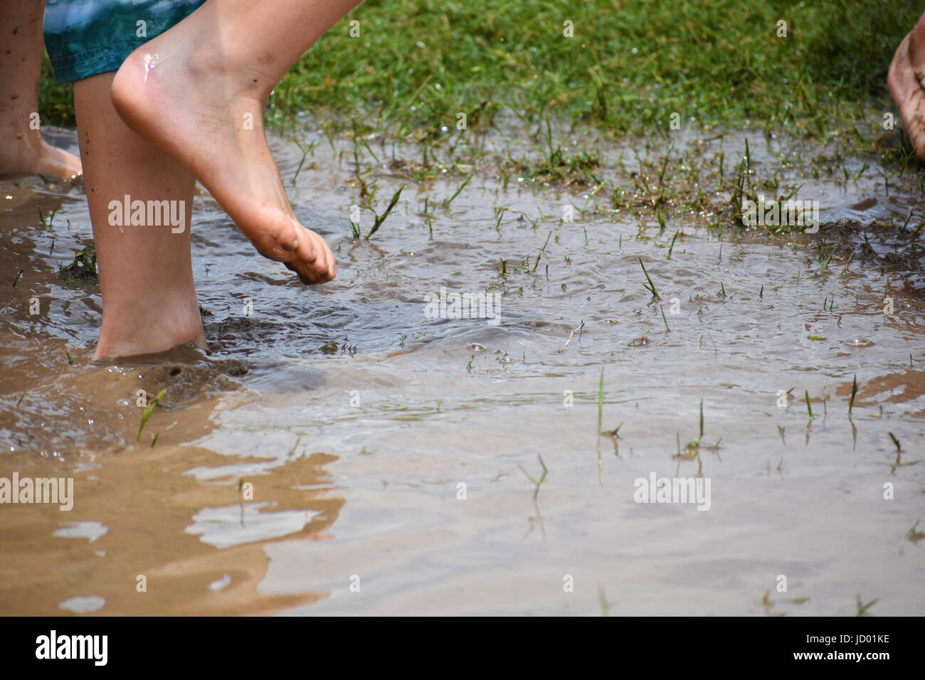 Füße im schlammigen Wasser Stockfoto