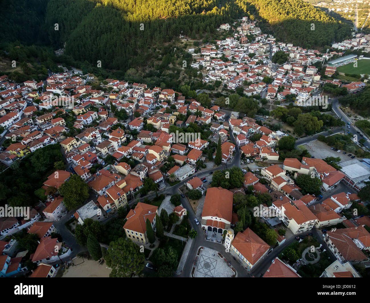 Luftbild der Altstadt der Stadt Xanthi in Nordgriechenland Stockfoto