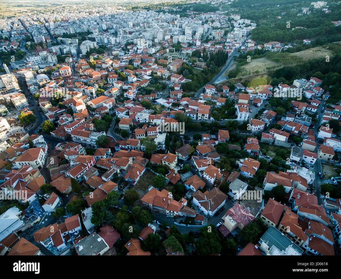 Luftbild der Altstadt der Stadt Xanthi in Nordgriechenland Stockfoto