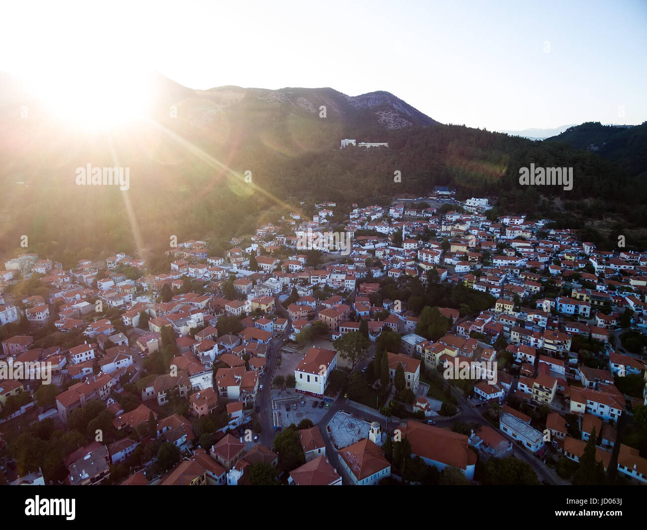 Luftbild der Altstadt der Stadt Xanthi in Nordgriechenland Stockfoto