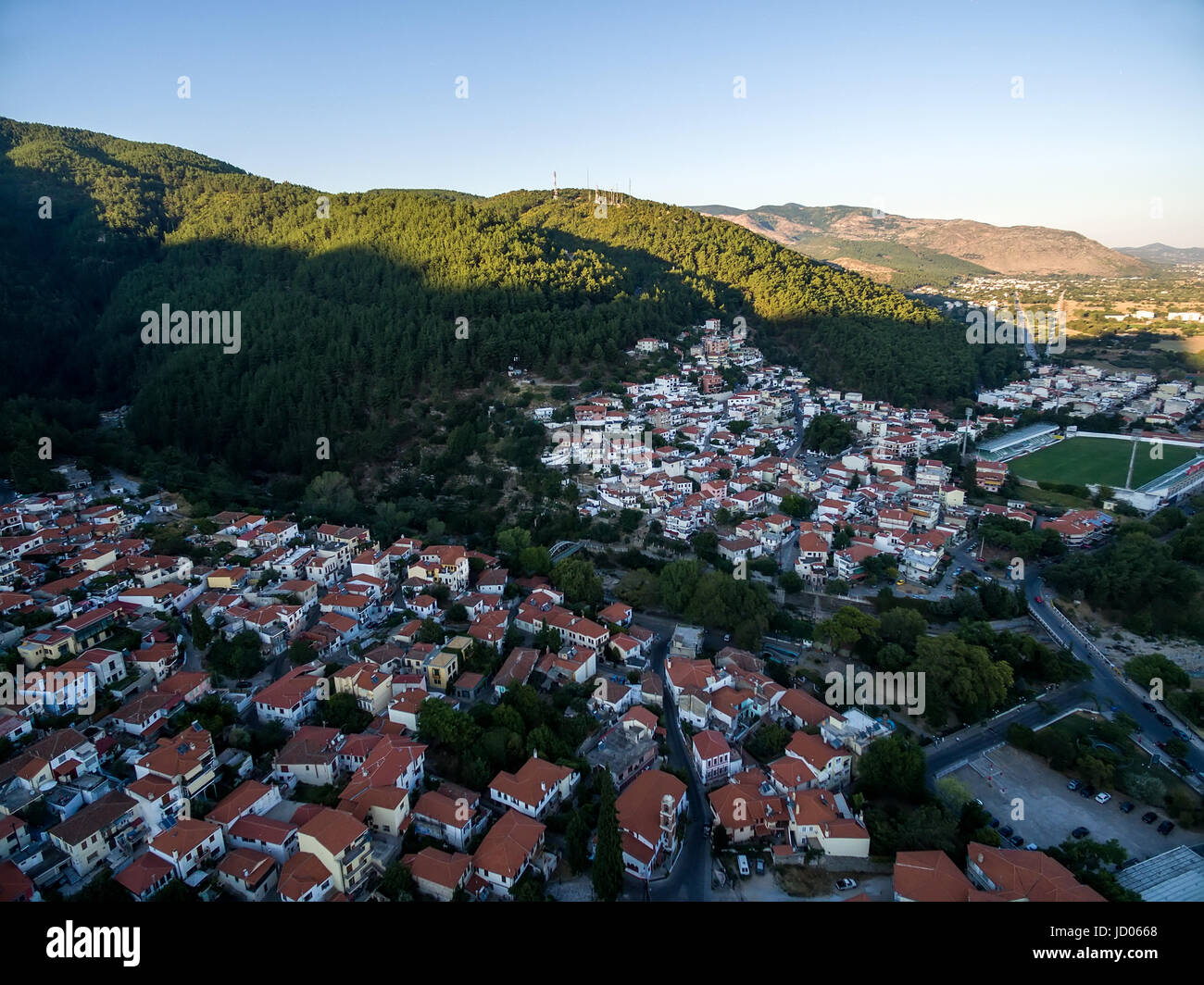 Luftbild der Altstadt der Stadt Xanthi in Nordgriechenland Stockfoto