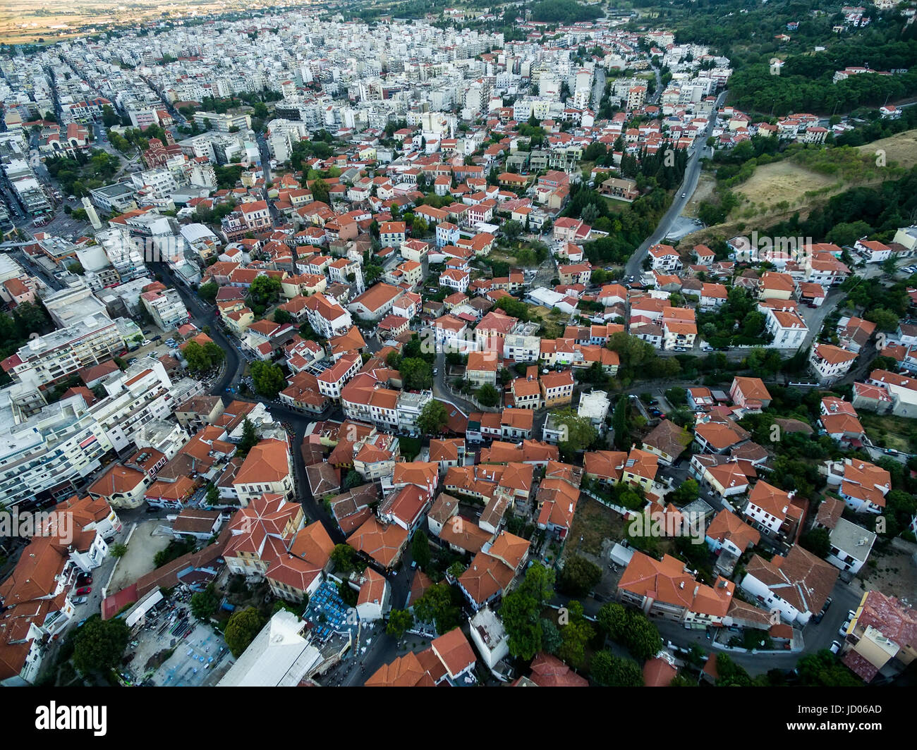 Luftbild der Altstadt der Stadt Xanthi in Nordgriechenland Stockfoto
