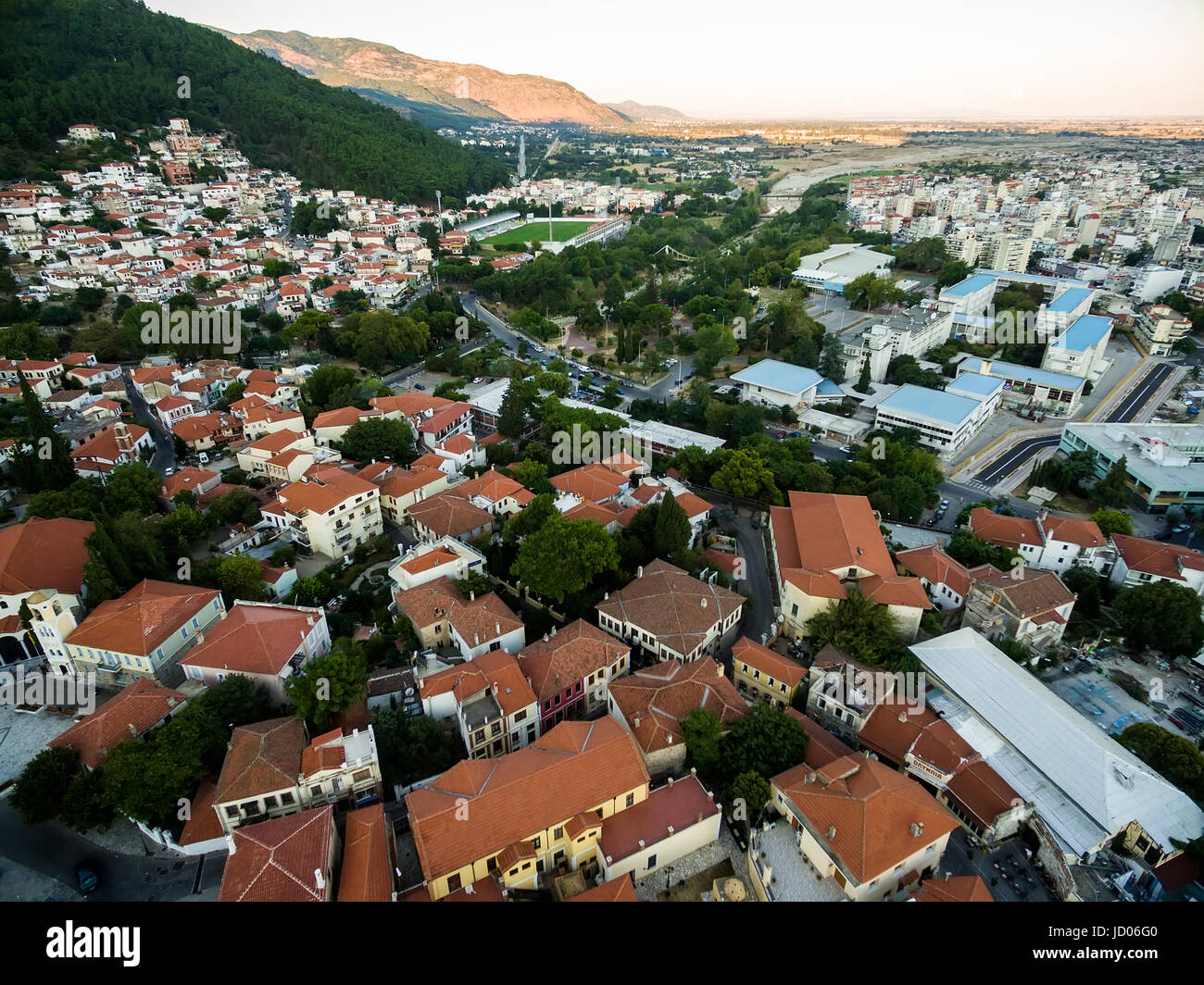 Luftbild der Altstadt der Stadt Xanthi in Nordgriechenland Stockfoto