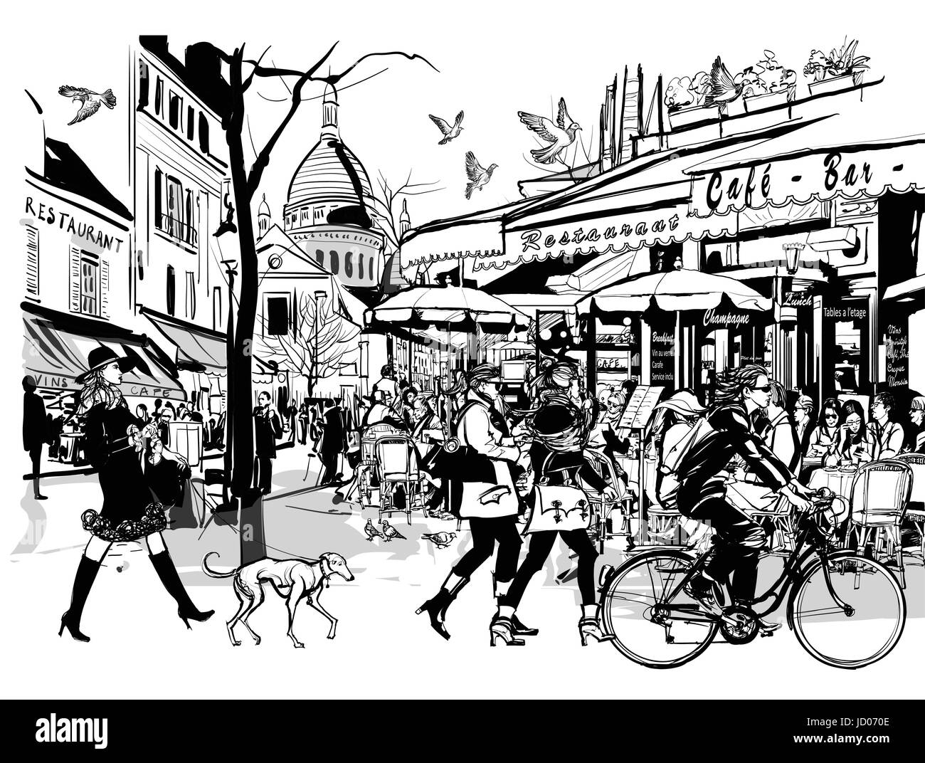 Altes Café in Paris Montmartre - Vektor-illustration Stock Vektor