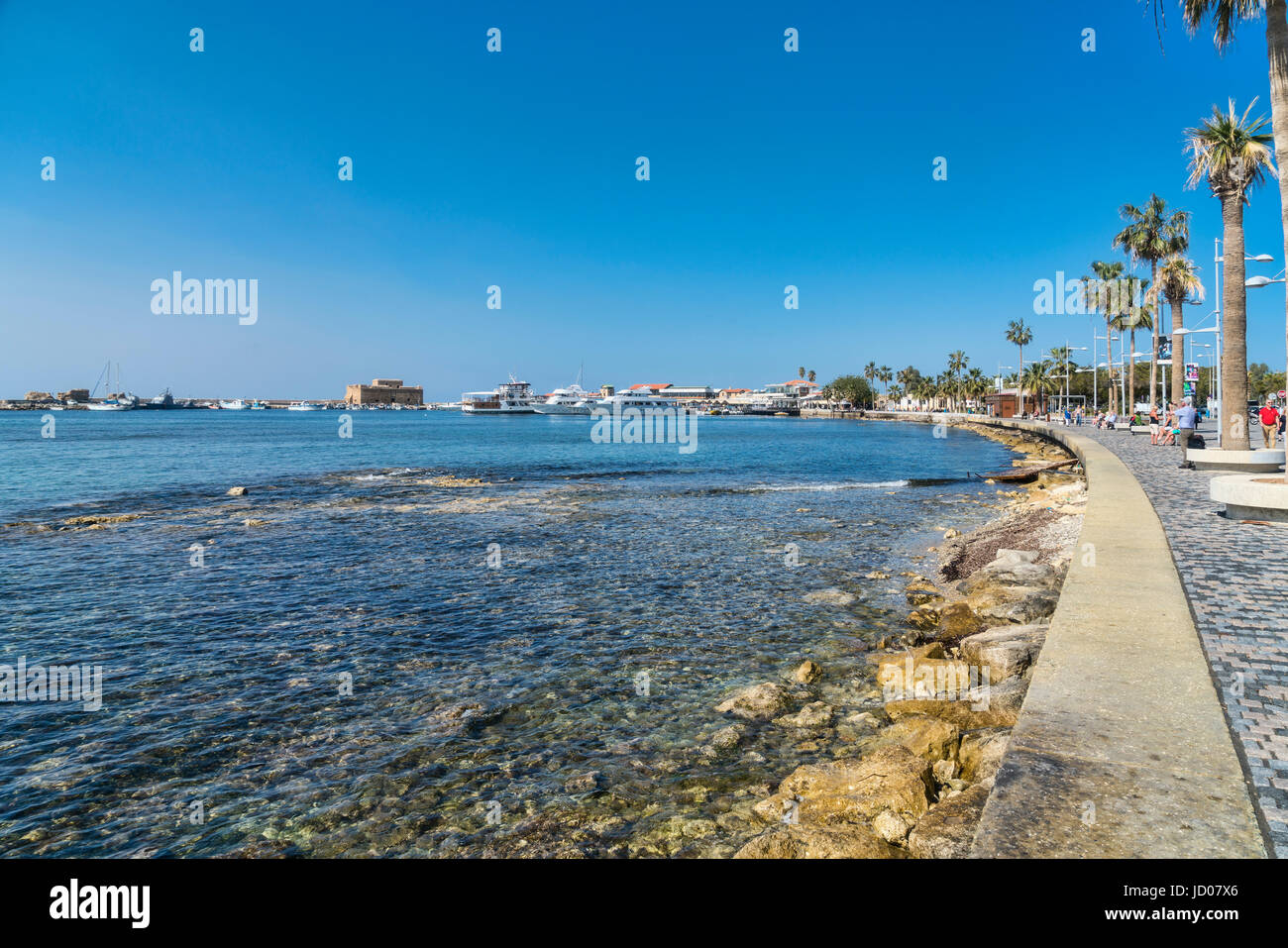 Hafen von Paphos, Erholungsgebiet, Souvenirläden, Meer, Zypern Stockfoto