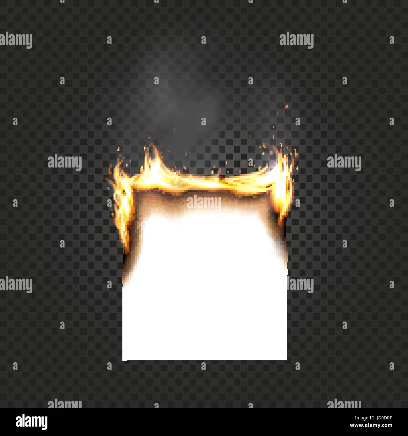 Brennen auf Schwarz karierter Hintergrund Papier Blatt A4 Kanten Nahaufnahme isoliert. Ein Raucher Blatt Papier mit Feuer-Vektor-illustration Stock Vektor