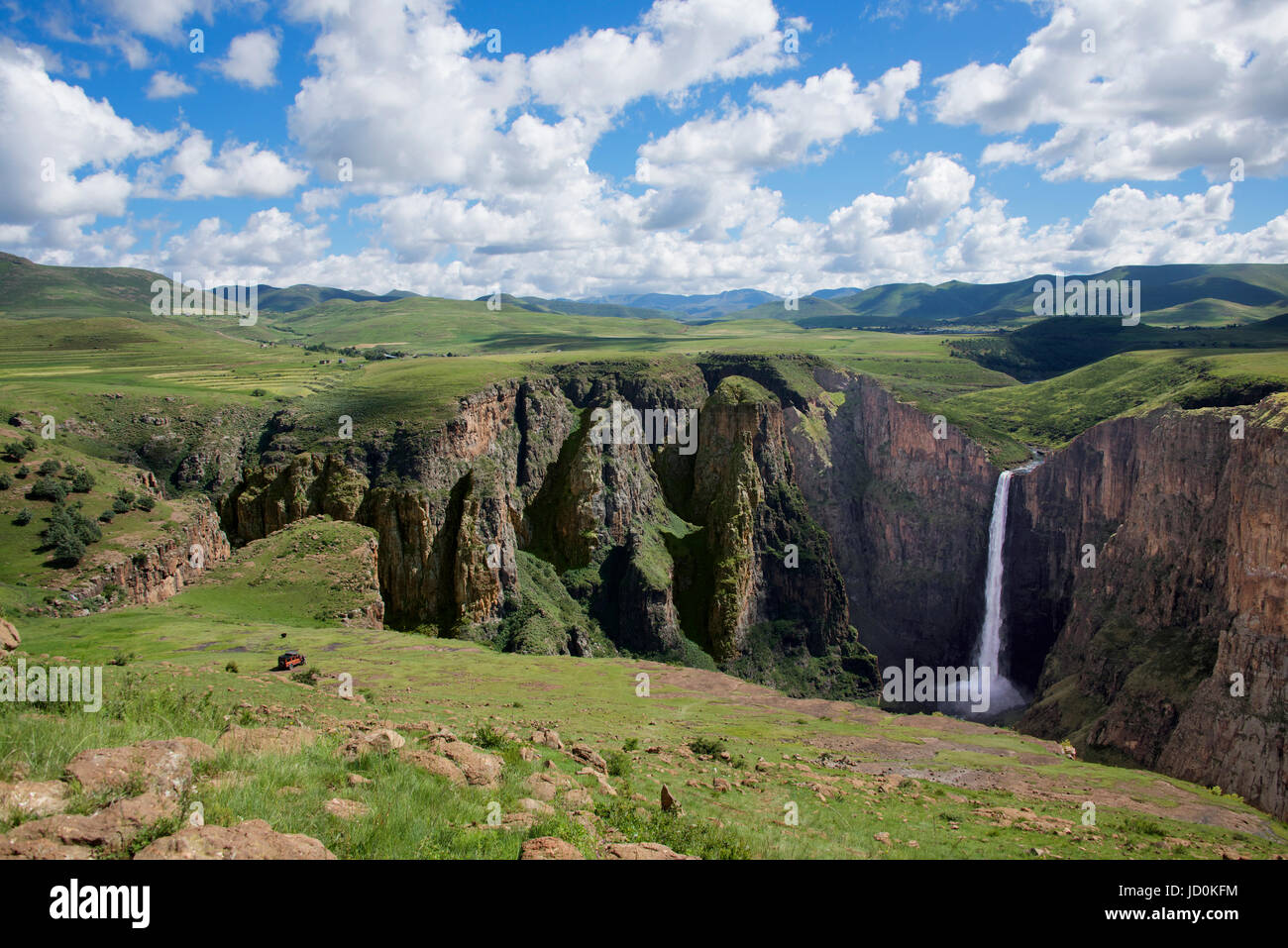 Countyside mit dem südlichen Afrika Maletsunyane Fälle Semonkong Maseru District Lesotho Stockfoto