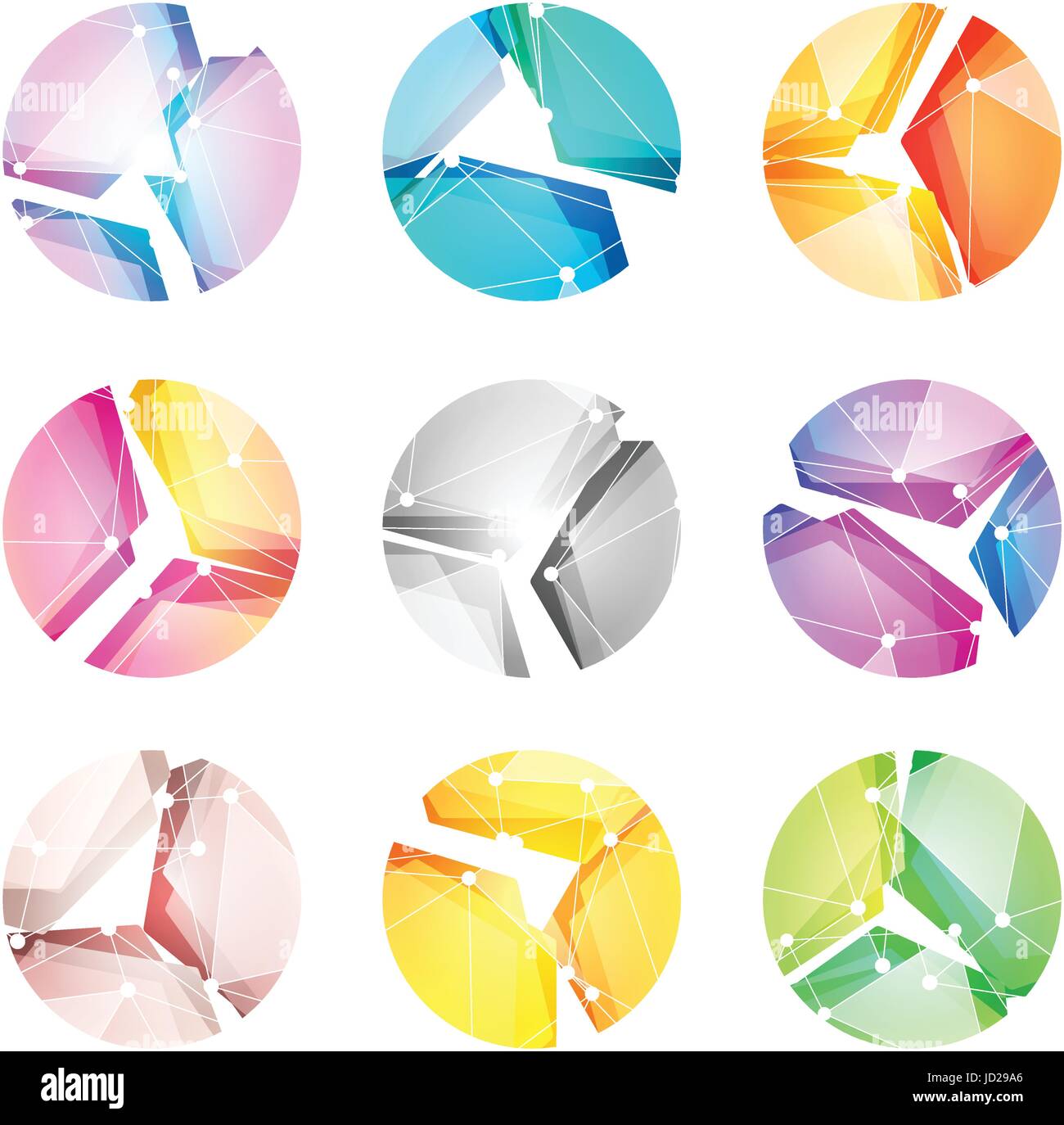 Vektor-Logos-Set, Zusammenstellung abstrakte geometrische helle und farbige Formen. Technologie-Logo, digitalen Welt und technologischen Fortschritt Stock Vektor