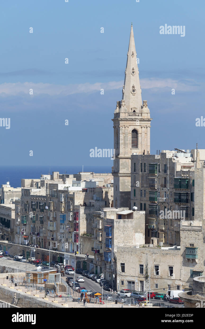 Konkathedrale Paulskirche, Blick vom St. Michaels-Bastei, Valletta, Malta Stockfoto
