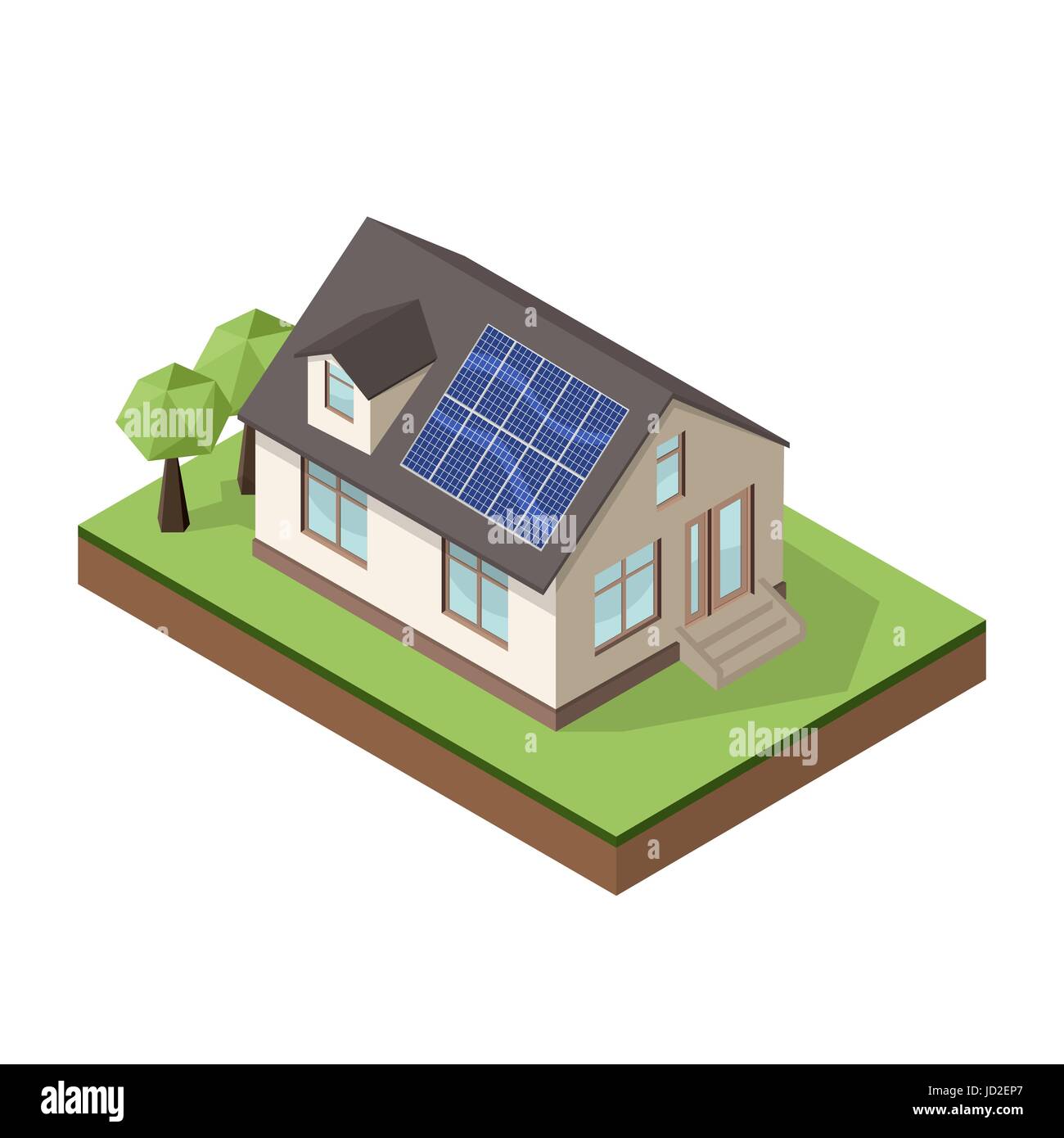 Vektor-Illustration von isometrischen private Hütte oder Haus mit Solardach-Panels für Immobilien Broschüren oder Web-Symbol. Stock Vektor