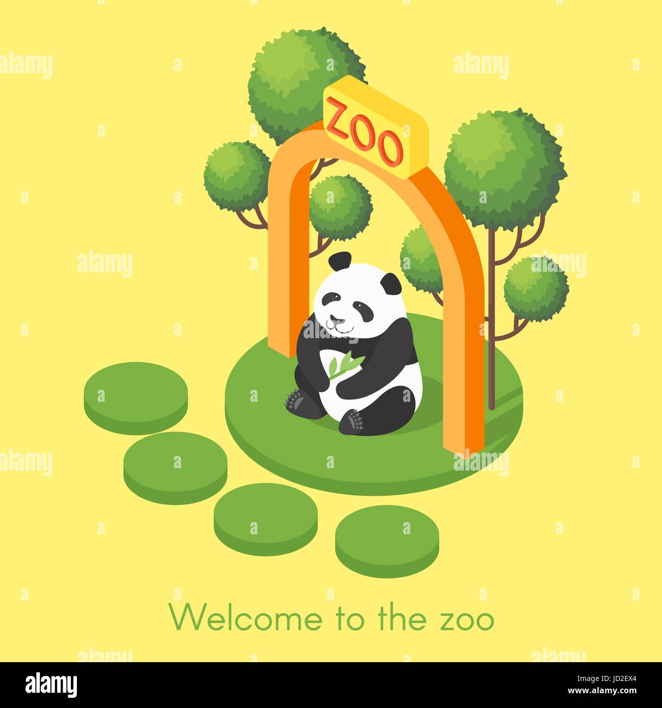 Isometrische Vektor-Illustration von Panda. Herzlich Willkommen Sie in der Zoo-Konzept. Panda hält Bambus-Zweig. Stock Vektor