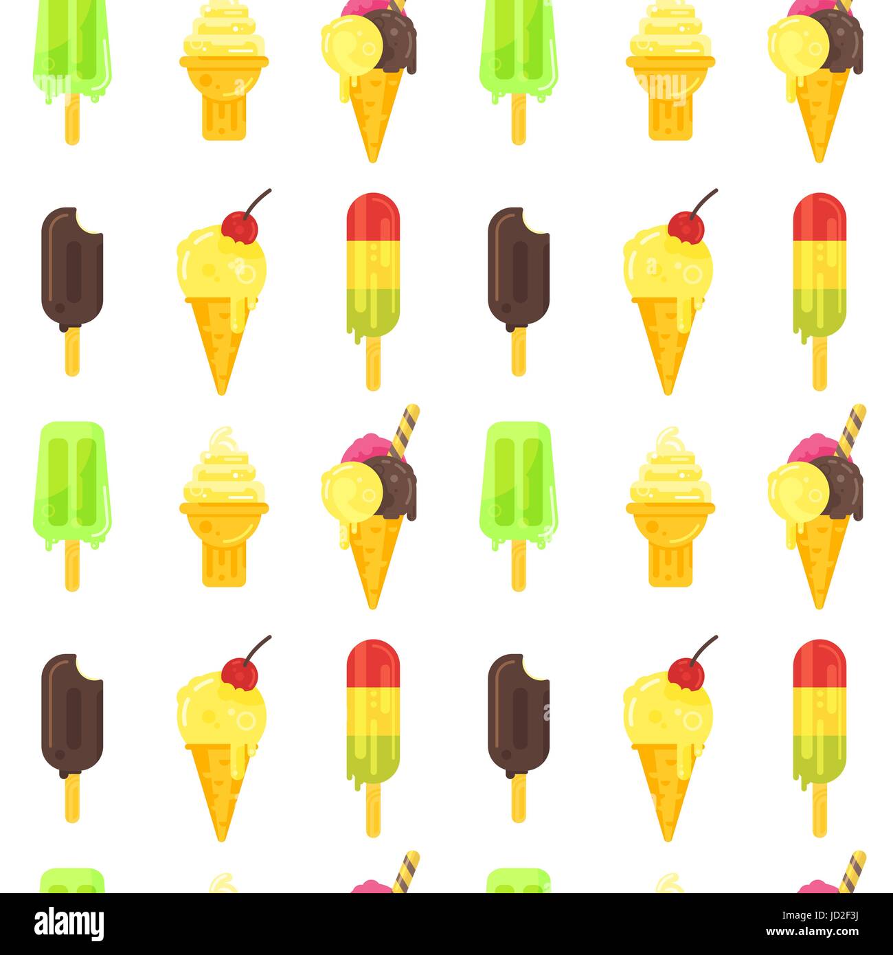 Vektor flachen Stil bunte nahtlose Muster mit verschiedenen Arten von Eis. Weißen Hintergrund. Stock Vektor