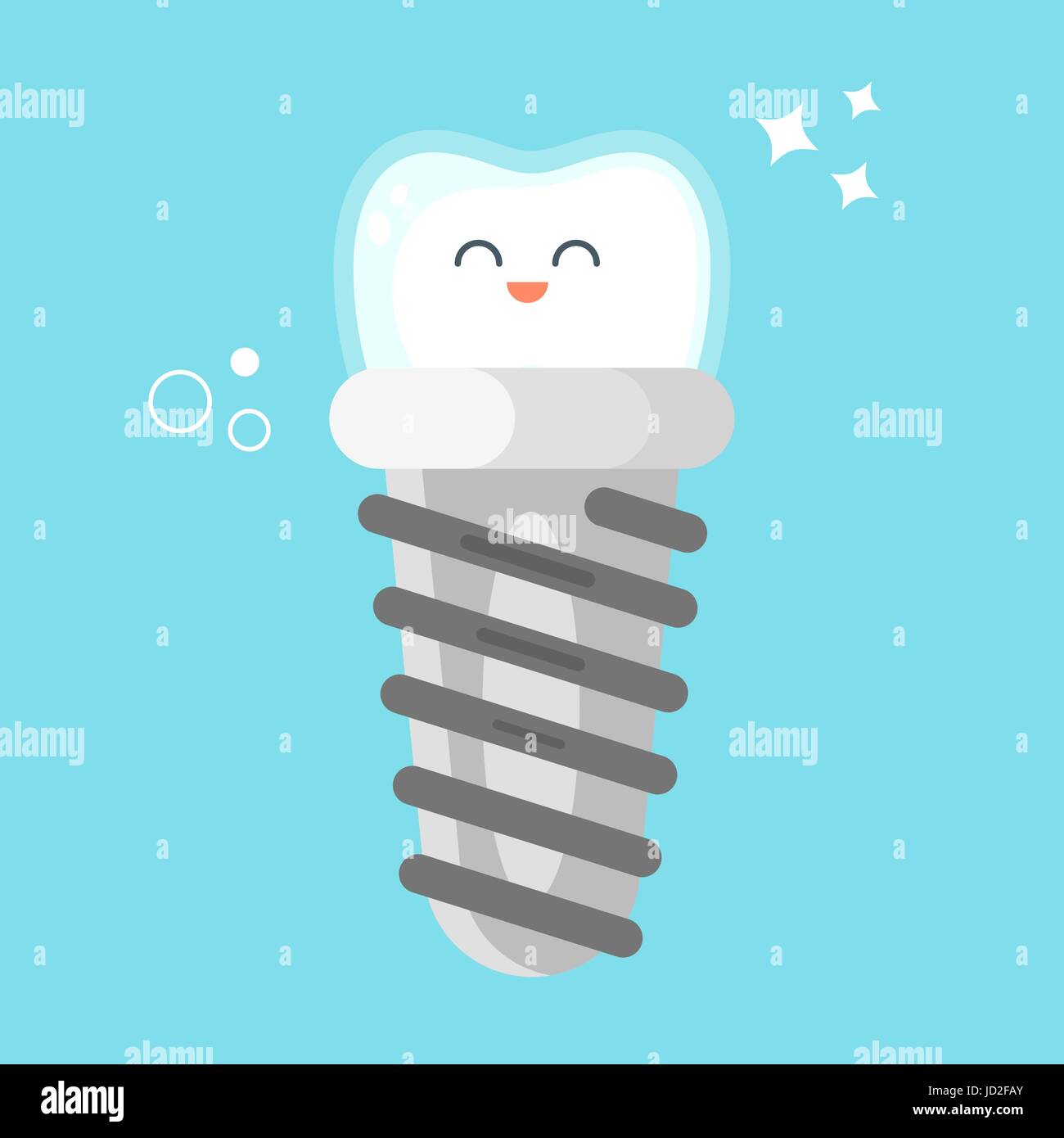 Vektor-flacher Stil Illustration glücklich Zahnimplantat. Symbol für das Web. Isoliert auf weißem Hintergrund. Stock Vektor