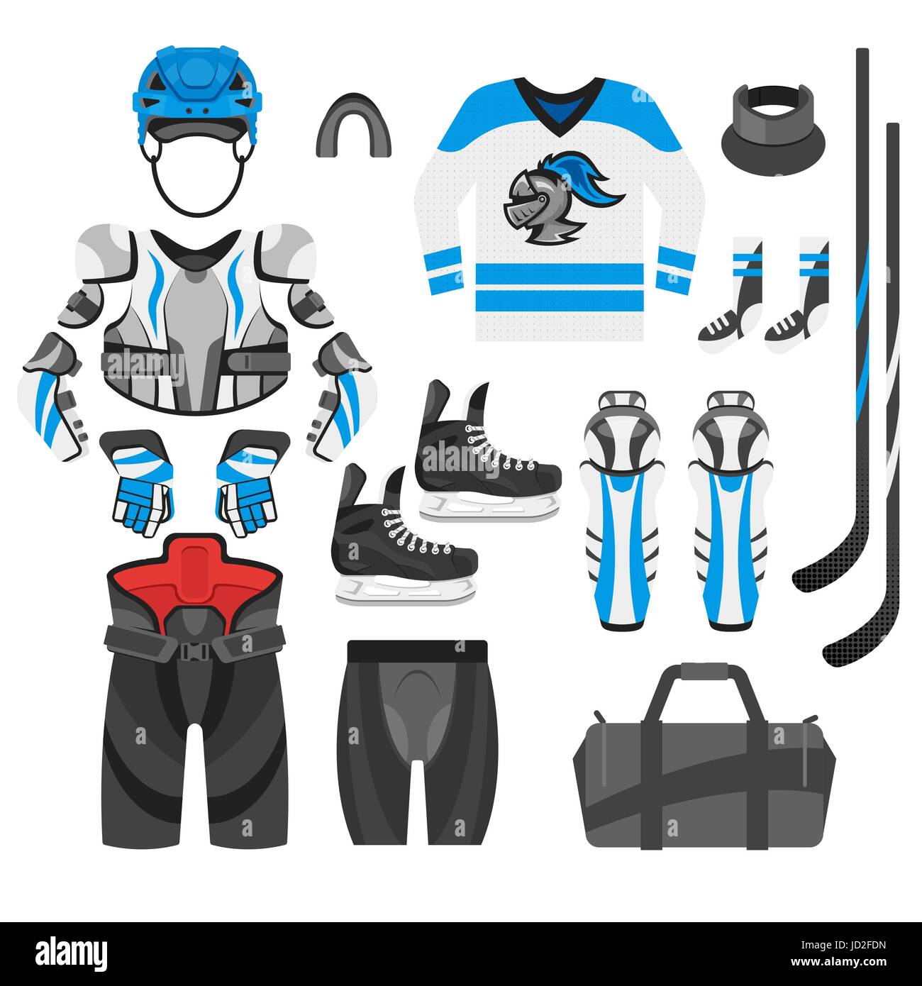 Vektor-flacher-Stil festlegen des Eishockey-Spieler. Symbol für das Web. Isoliert auf weißem Hintergrund. Stock Vektor