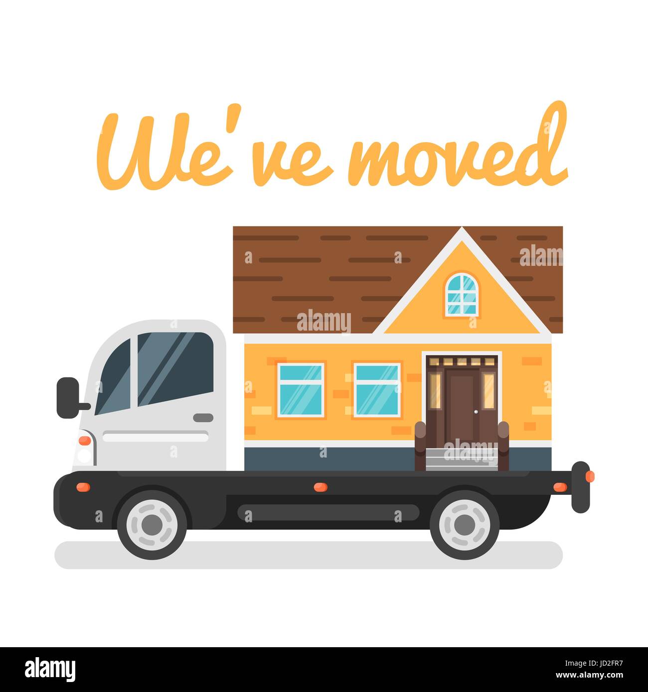 Flache Vektorgrafik Von Lkw Mit Haus Statt Lkw Karosserie Konzept