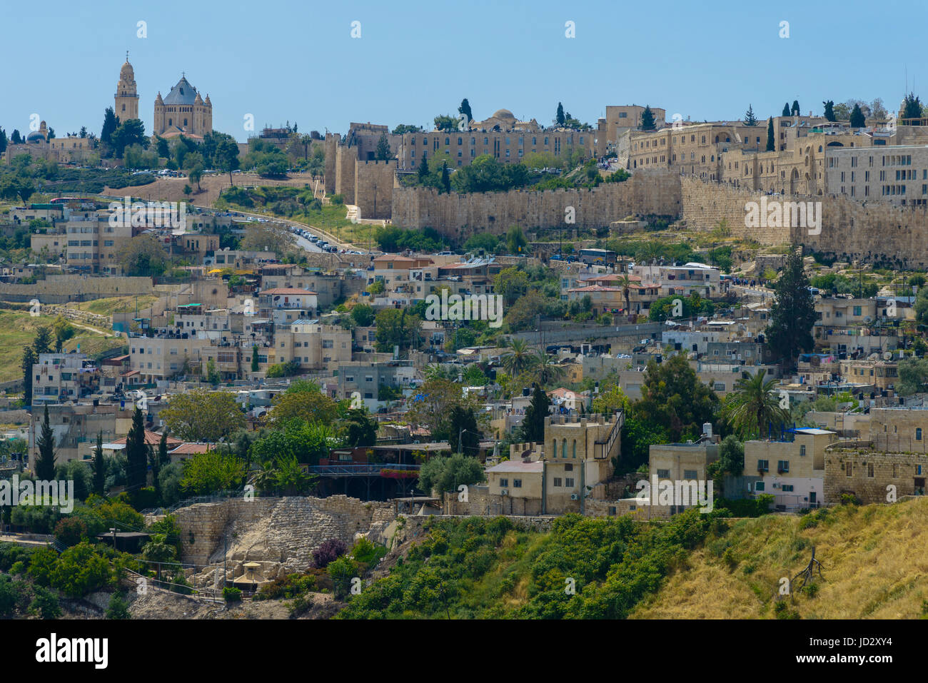 Dormitio Abby und der Wand des alten Jerusalem, Israel Stockfoto