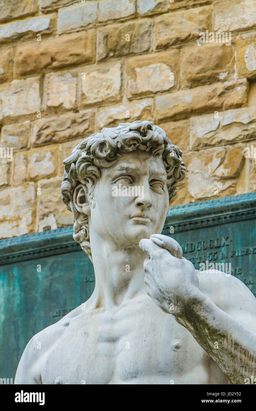 Detail des Statua del David in Florenz, Italien Stockfoto