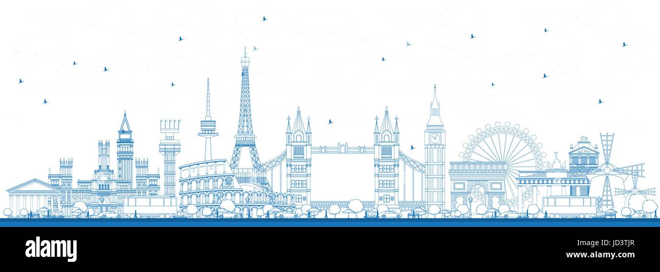 Übersicht Sehenswürdigkeiten in Europa. Vektor-Illustration. Geschäftsreisen und Tourismus-Konzept. Image für Präsentation, Banner, Plakat und Website Stock Vektor