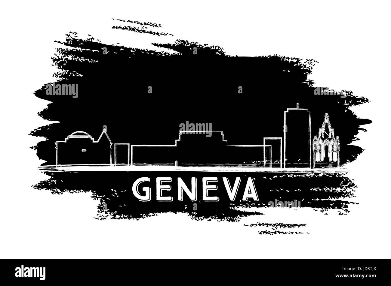 Genfer Skyline Silhouette. Hand gezeichnete Skizze. Vector Illustration. Business Travel und Tourismus Konzept mit moderner Architektur. Stock Vektor