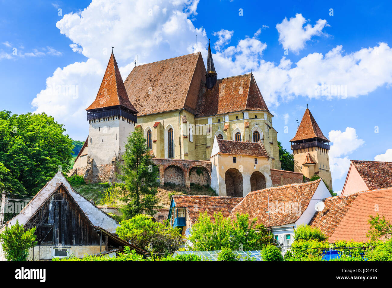 Birthälm, Rumänien. Sächsischen Dorf mit der Wehrkirche in Siebenbürgen. Stockfoto