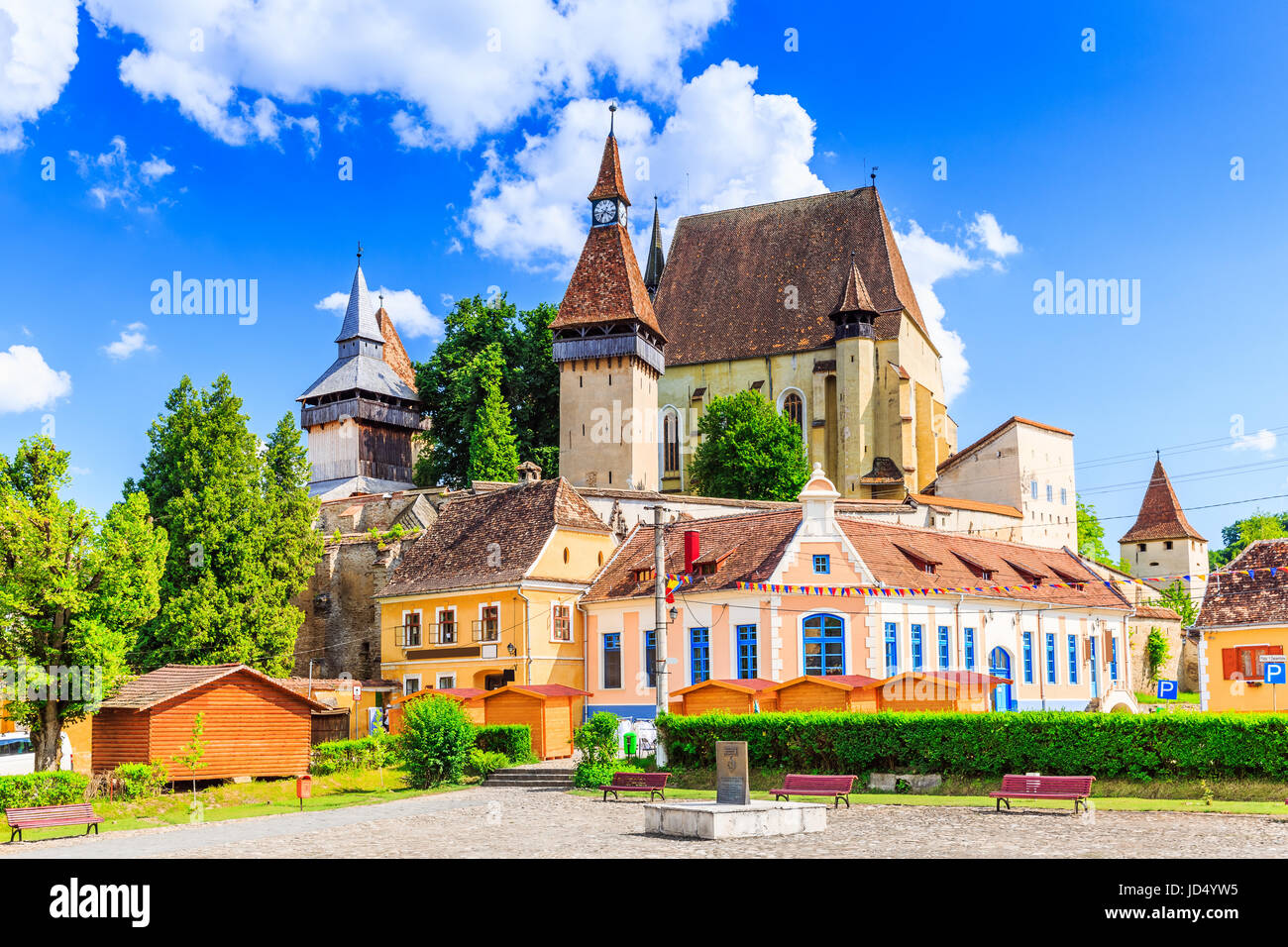 Birthälm, Rumänien. Sächsischen Dorf mit der Wehrkirche in Siebenbürgen. Stockfoto