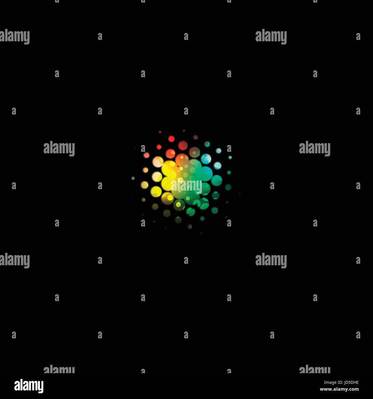 Isolierte abstrakte bunte Bläschen Logo, Technologie-Schriftzug auf schwarzem Hintergrund-Vektor-Illustration. Stock Vektor