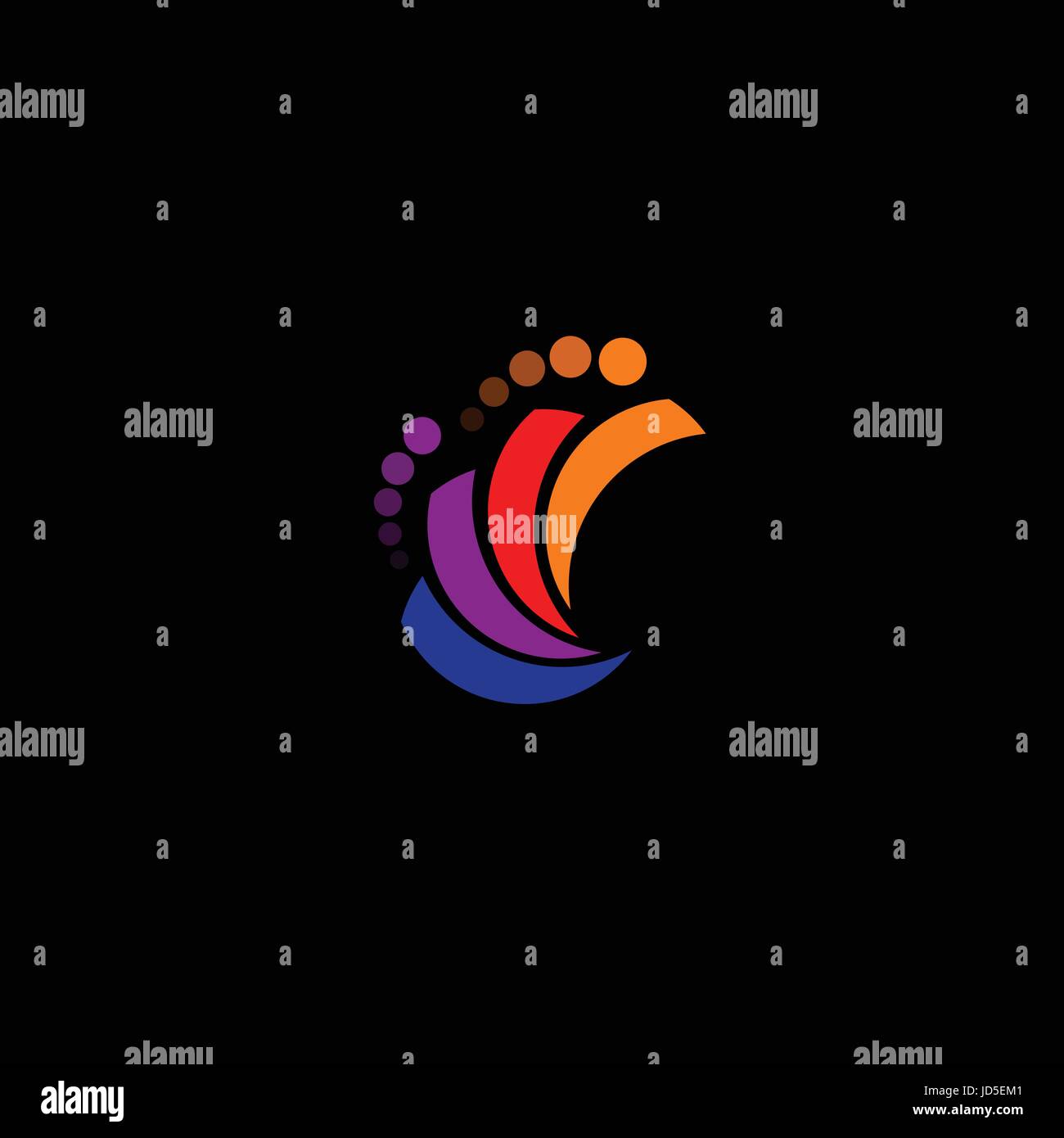 Regenbogen-Logo mit Kreisen Kreise Vektor Promo Firmenzeichen zu abstrahieren. Ein Mann mit Stil in Bewegung helles Ereignis punktiert Logo auf schwarzem Hintergrund Stock Vektor