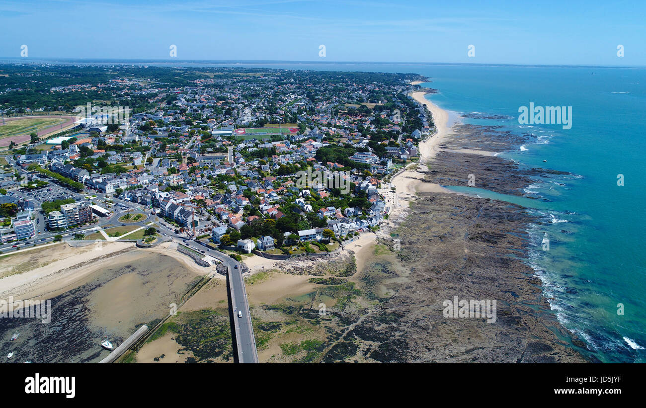 Luftbild auf Pornichet Pointe du Bec in Loire Atlantique, Frankreich Stockfoto