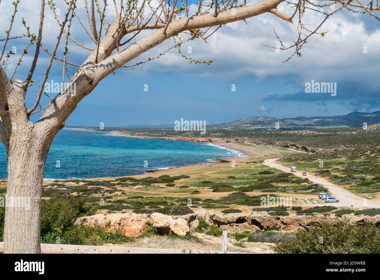 Blick nach Westen von Agios Georgios, Lara, Akamas; Halbinsel; Landzunge, Paphos, Zypern Stockfoto