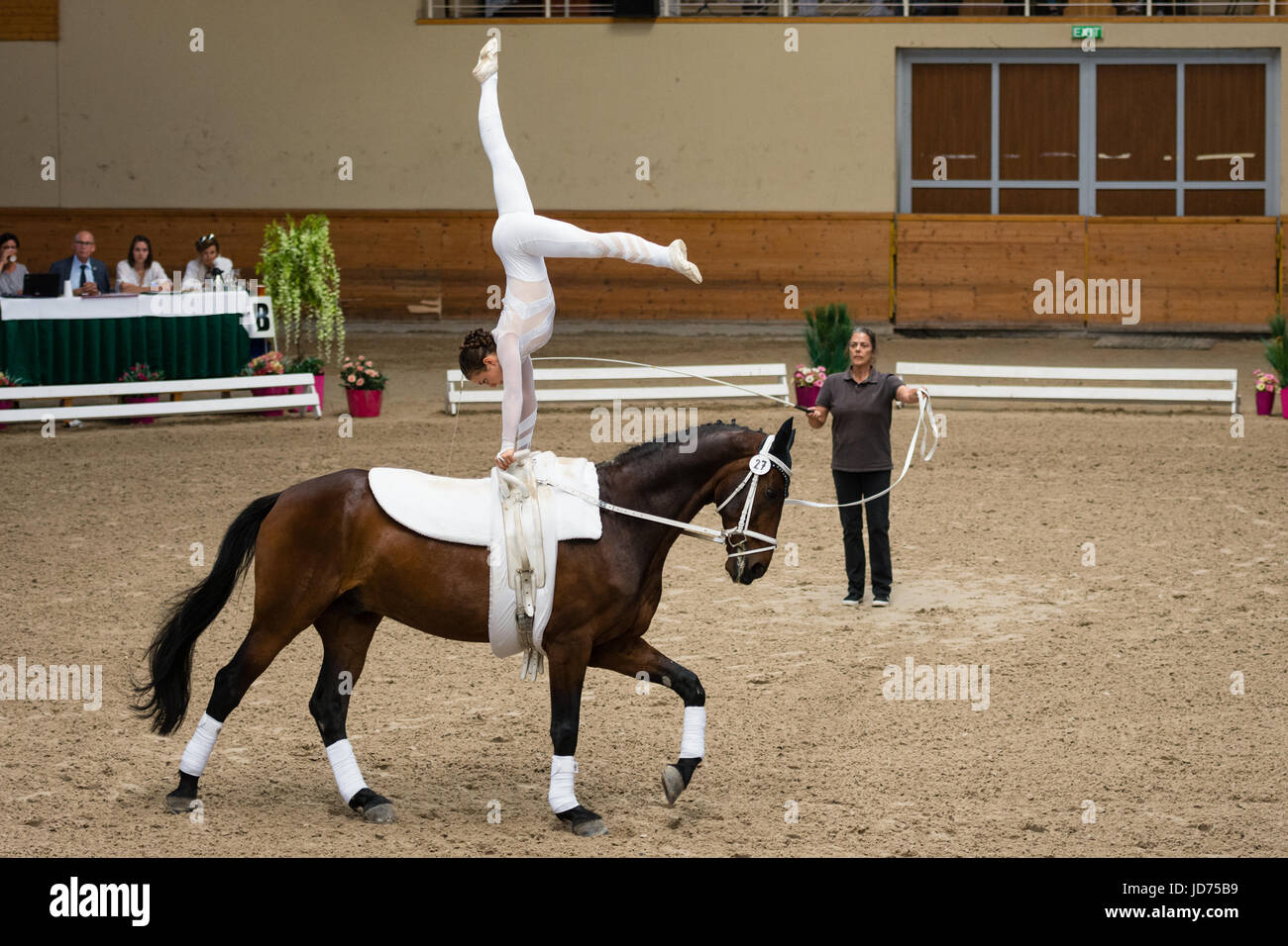 Pezinok, Slowakei. 18. Juni 2017. Leistung von Luisa Horn aus Deutschland beim Vaulting Competition Finale am 18. Juni 2017 in Pezinok, Slowakei Credit: Lubos Paukeje/Alamy Live News Stockfoto