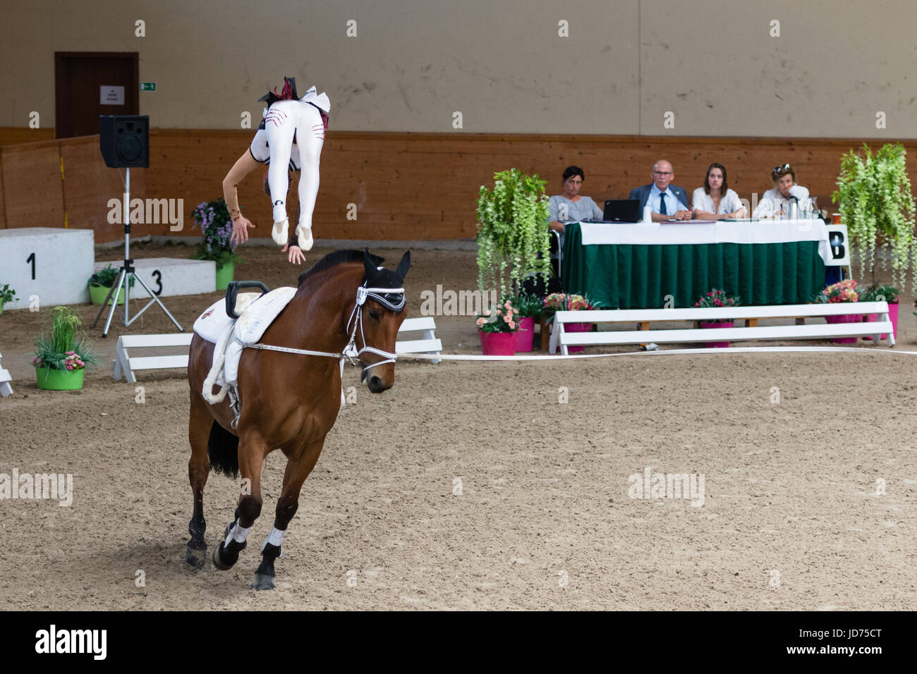 Pezinok, Slowakei. 18. Juni 2017. Leistung von Jasmin Glahn aus Deutschland beim Vaulting Competition Finale am 18. Juni 2017 in Pezinok, Slowakei Credit: Lubos Paukeje/Alamy Live News Stockfoto