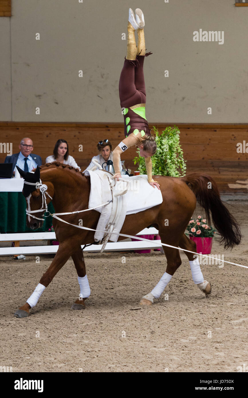 Pezinok, Slowakei. 18. Juni 2017. Leistung von Barbara Kohler aus Deutschland beim Vaulting Competition Finale am 18. Juni 2017 in Pezinok, Slowakei Credit: Lubos Paukeje/Alamy Live News Stockfoto