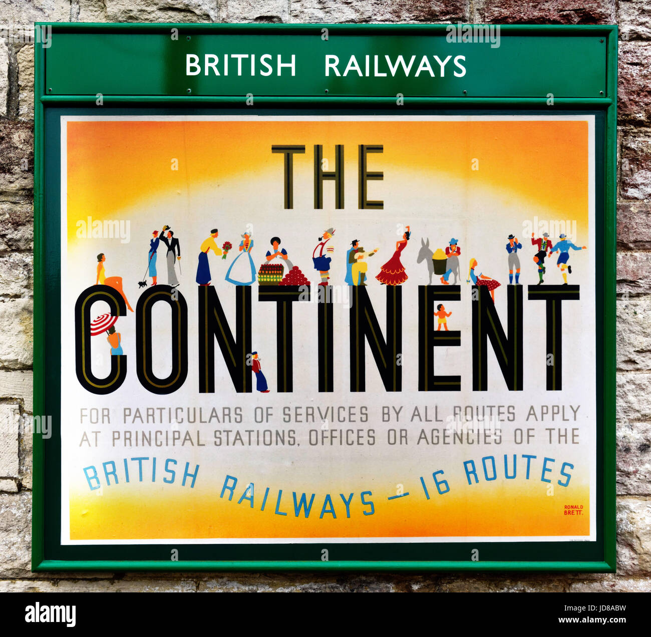 Alte 50er Jahre Stil British Railways Poster für Europa mit dem Zug auf der Swanage Steam Railway Stockfoto