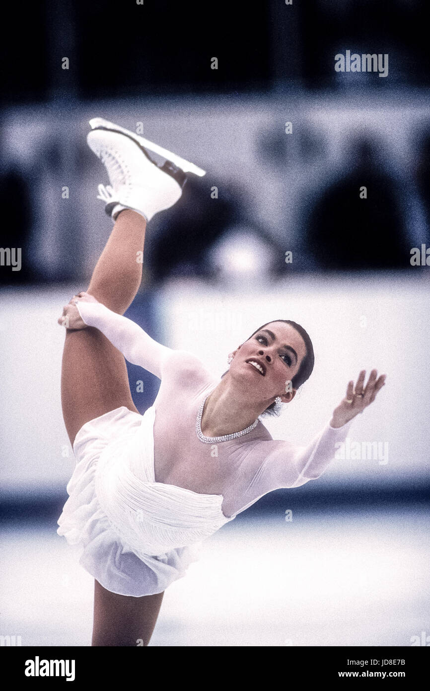 Nancy Kerrigan (USA), die Bronzemedaille im Wettbewerb bei den Olympischen Winterspielen 1992 Stockfoto