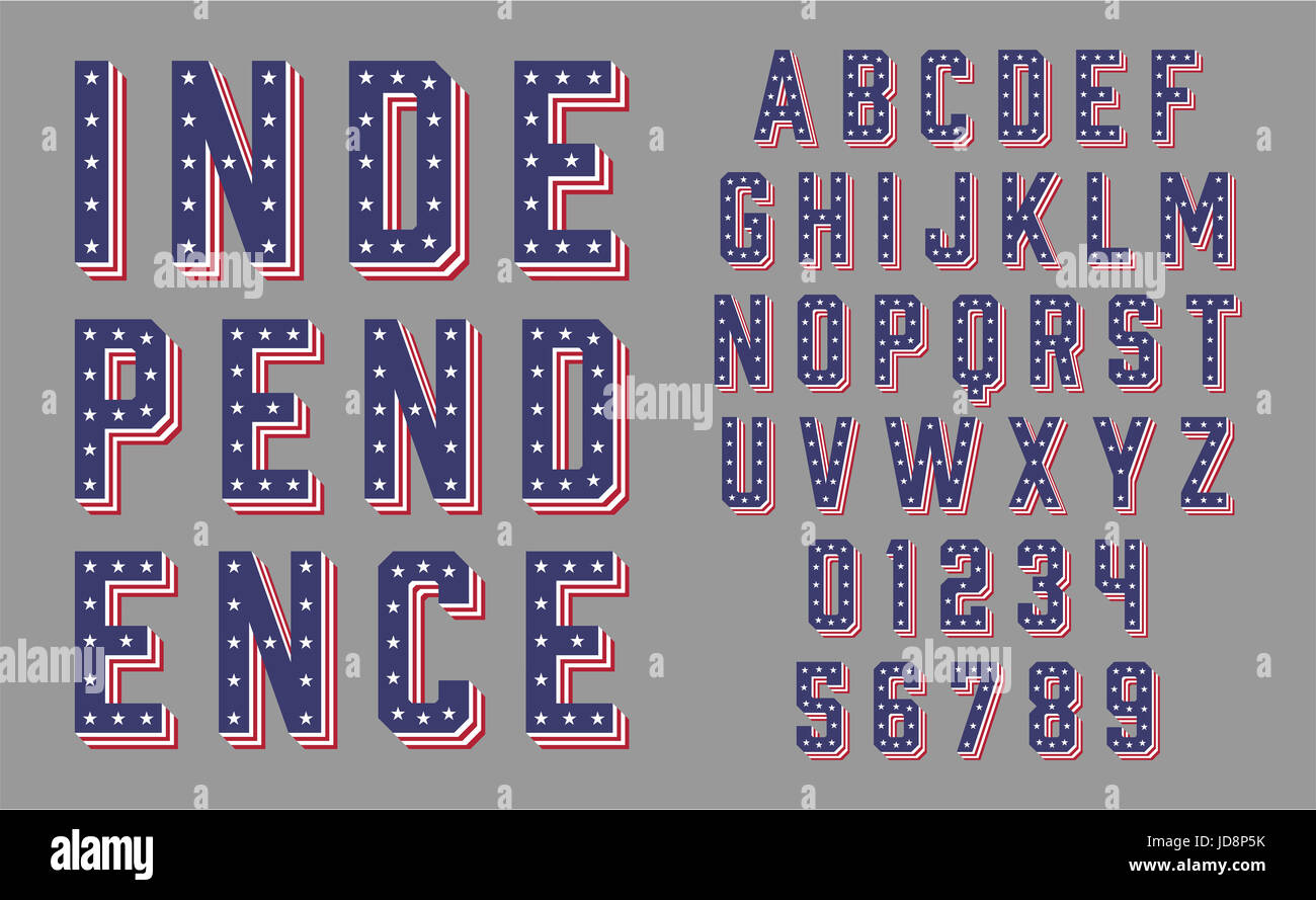 Schriftart-USA-Flagge-Stars And Stripes-Vektor-Illustration Stockfoto