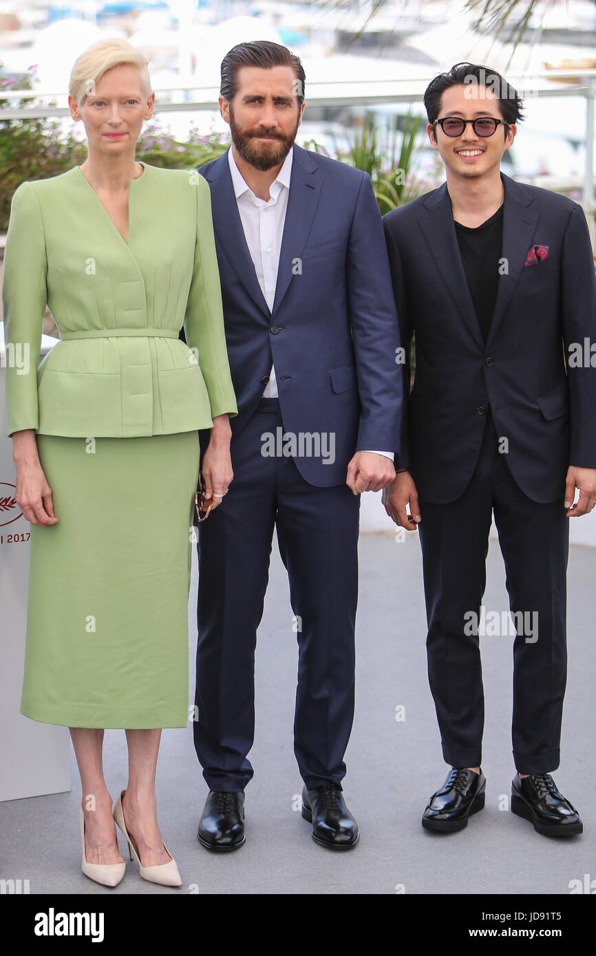 70. Cannes Film Festival - "Okja" - mit der Photocall: Tilda Swinton, Jake Gyllenhaal, Steven Yeun Where: Cannes, Frankreich bei: 19. Mai 2017 Stockfoto