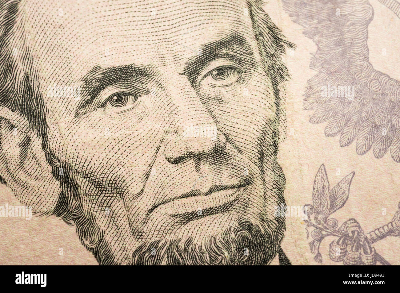 Abe Lincoln $5 US-Dollar Bill Detail Stockfoto
