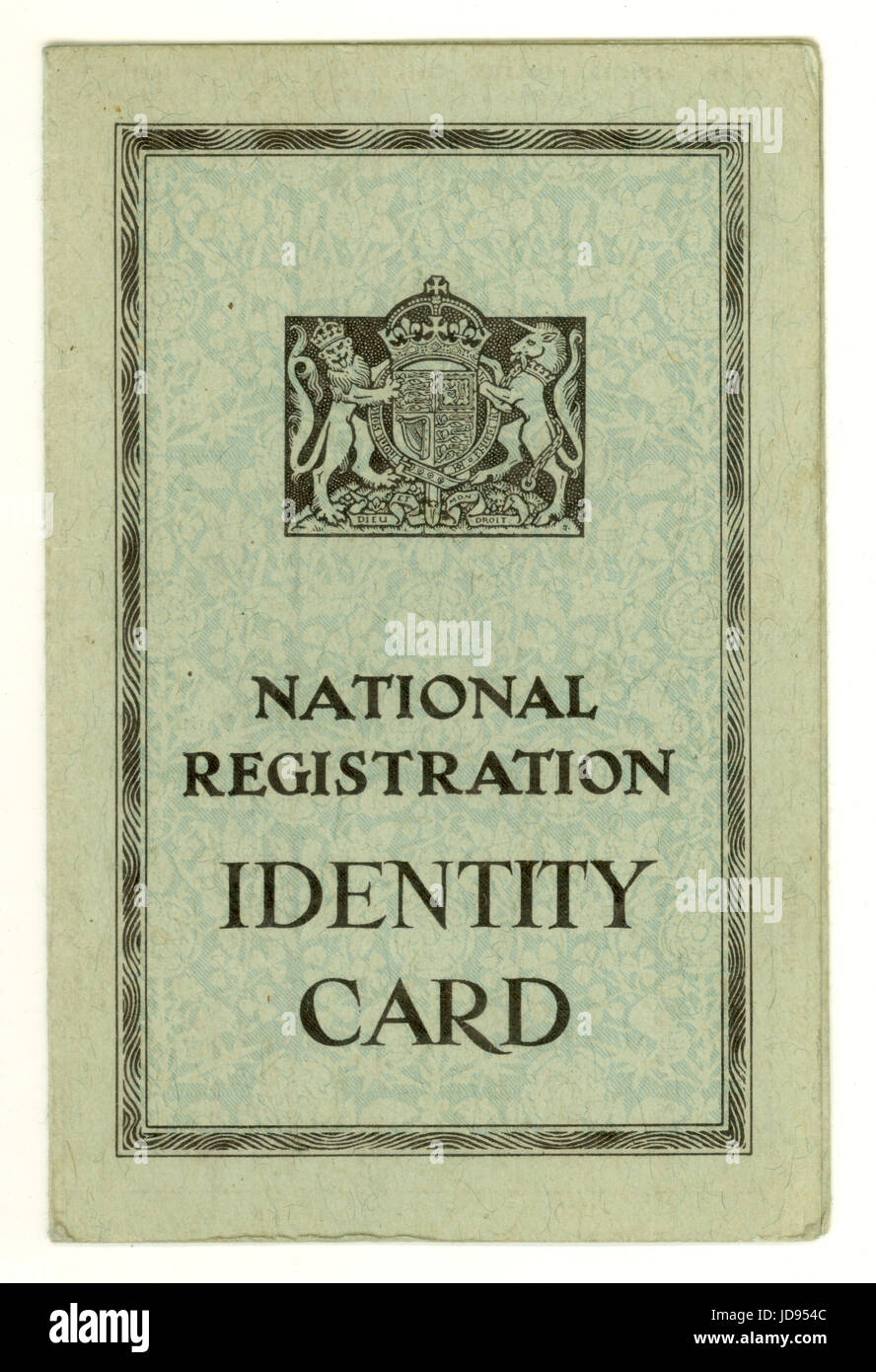 Britische nationale Registrierung Personalausweis aus dem 2. Weltkrieg (WW11) datiert 1943, ausgestellt für Erwachsene, UK Stockfoto