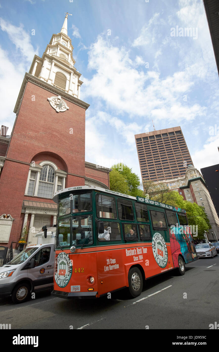 alte Stadt Trolley Touren vorbei an die Park street Church Boston USA Stockfoto