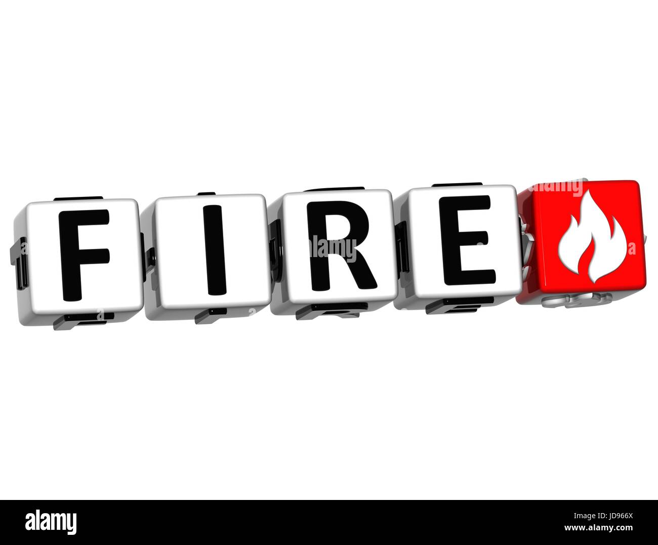 3D Feuer-Taste Cube Text auf weißem Hintergrund Stockfoto